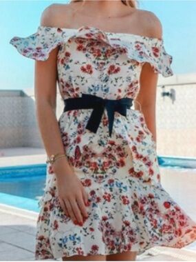 Maje Rinora Silk Botanical Off Shoulder Mini Dress Size 1 / Small
